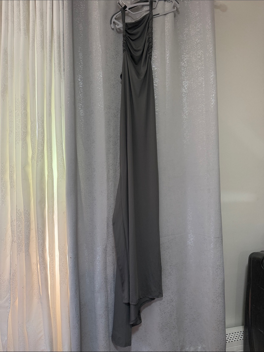 Asymmetrical Gray Women's Dress - Sleek Draped Design